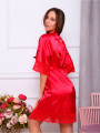 Шелковый женский халат с кружевами, красный  купить в Челябинске
