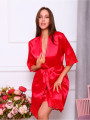 Шелковый женский халат с кружевами, красный  купить в Москве