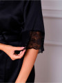 Шелковый женский халат с кружевами, черный купить в Москве